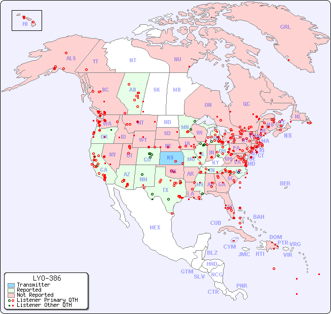 North American Reception Map for LYO-386