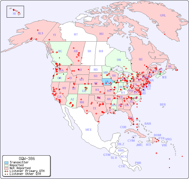 North American Reception Map for OQW-386