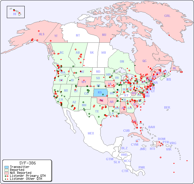 North American Reception Map for SYF-386