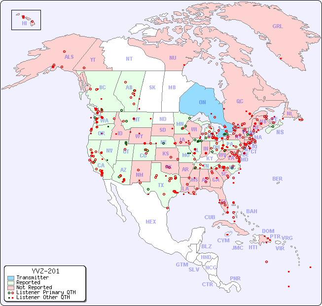 North American Reception Map for YVZ-201