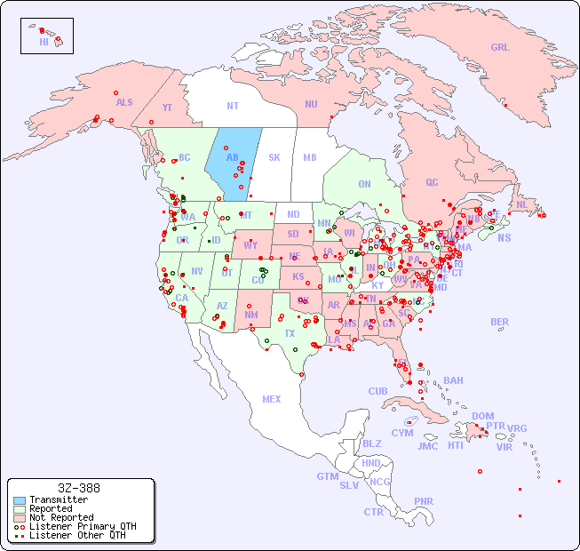 North American Reception Map for 3Z-388