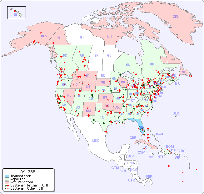 North American Reception Map for AM-388