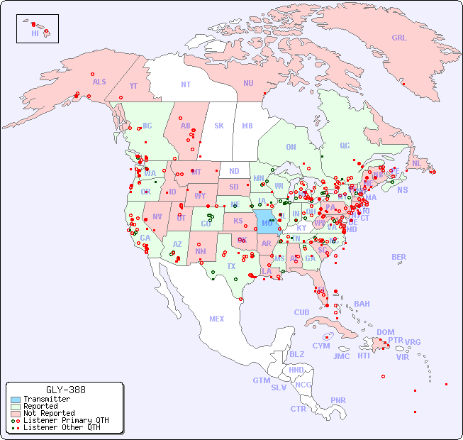 North American Reception Map for GLY-388
