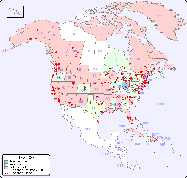 North American Reception Map for ISZ-388