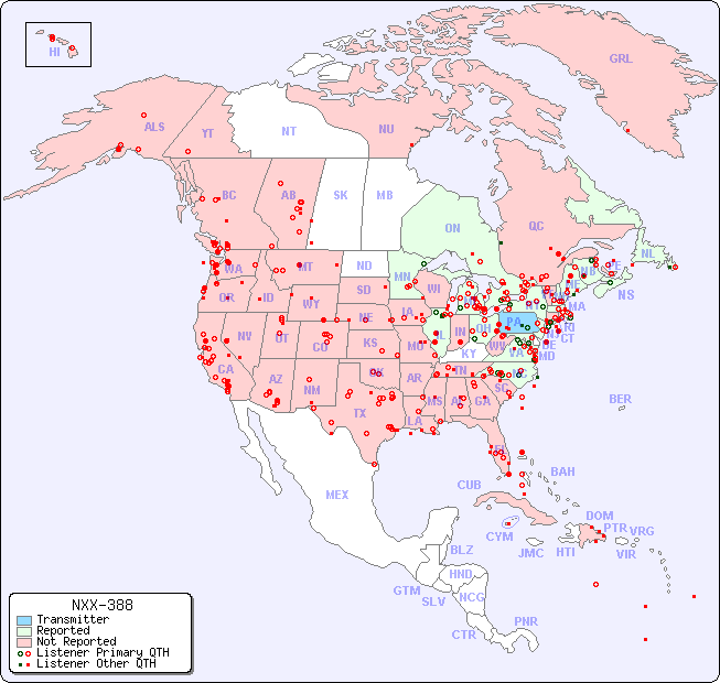 North American Reception Map for NXX-388