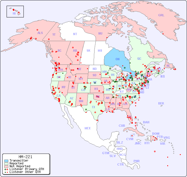 North American Reception Map for HM-221