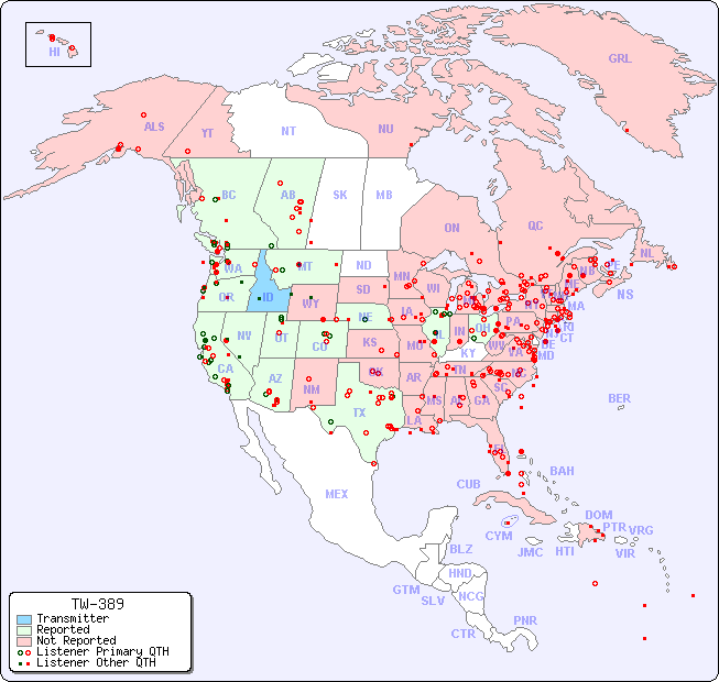North American Reception Map for TW-389