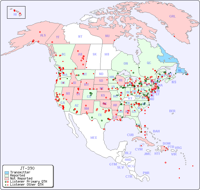 North American Reception Map for JT-390