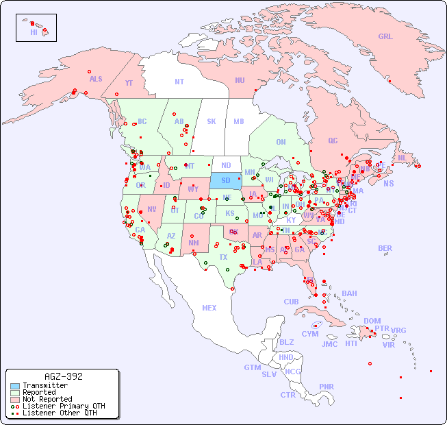 North American Reception Map for AGZ-392