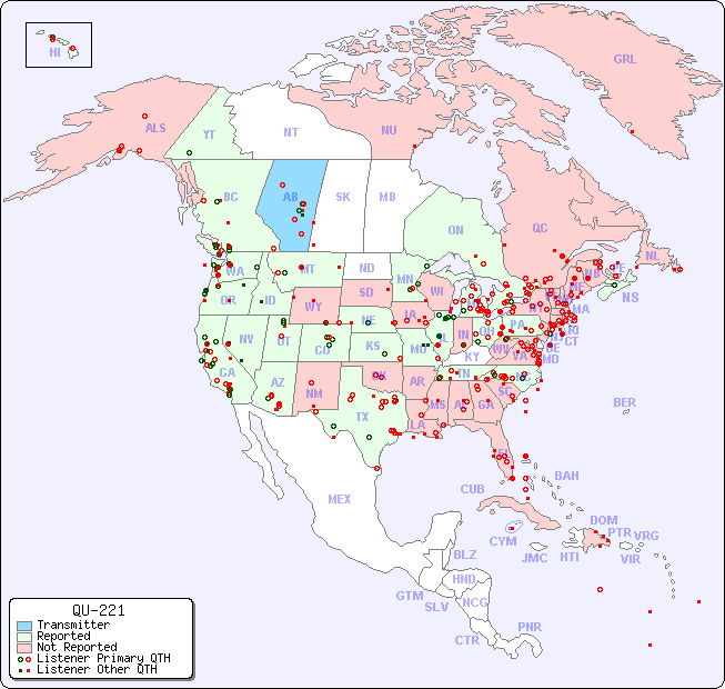 North American Reception Map for QU-221