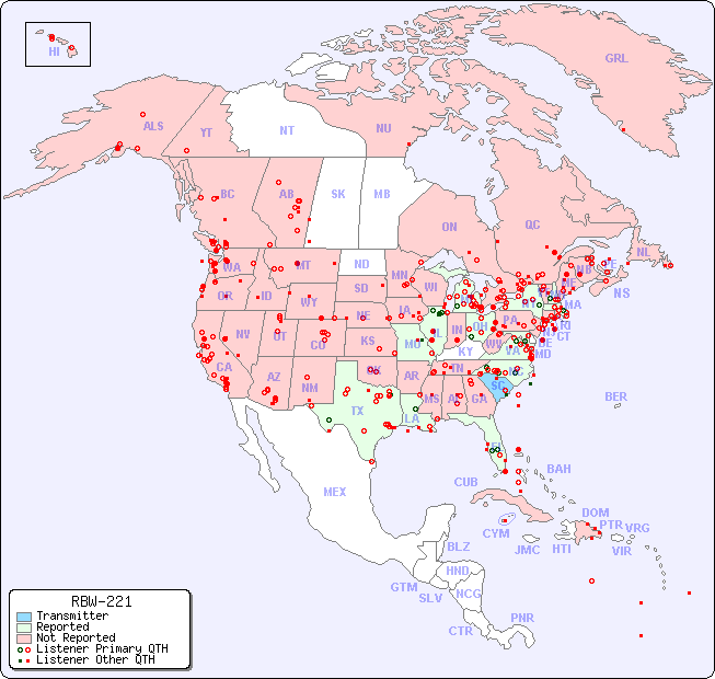 North American Reception Map for RBW-221