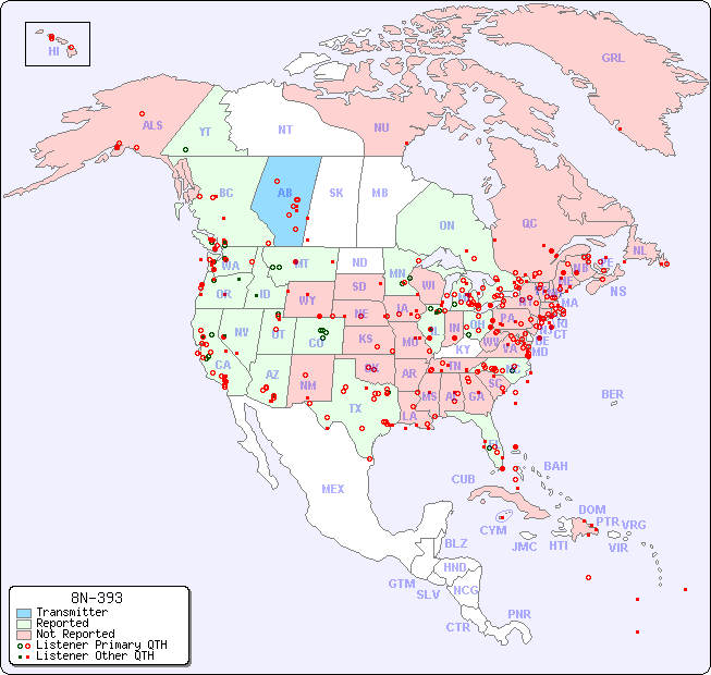 North American Reception Map for 8N-393