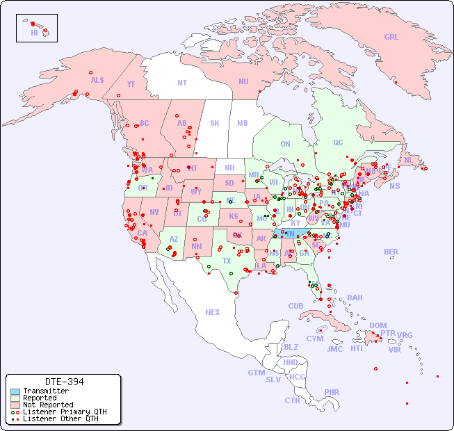 North American Reception Map for DTE-394