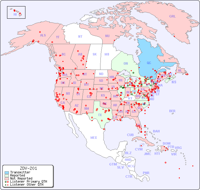 North American Reception Map for ZDV-201