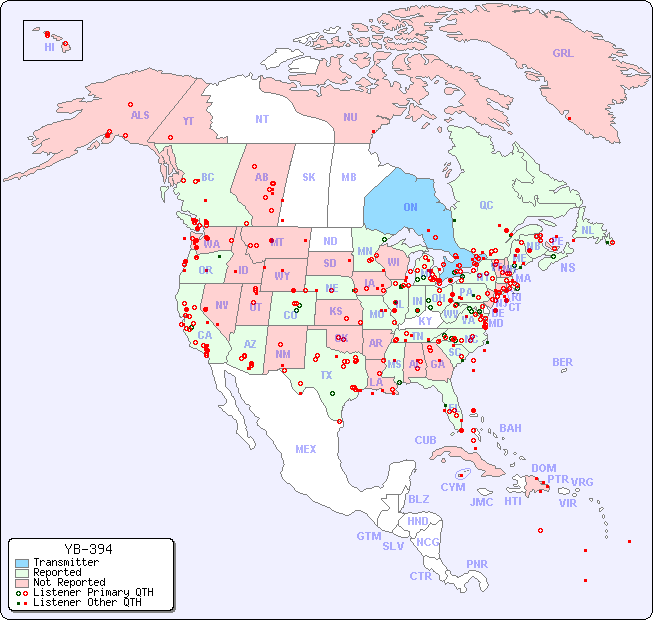 North American Reception Map for YB-394
