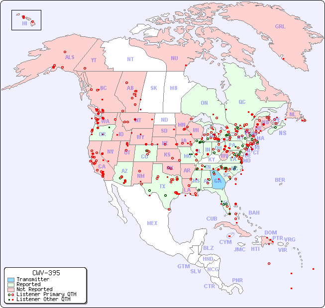 North American Reception Map for CWV-395