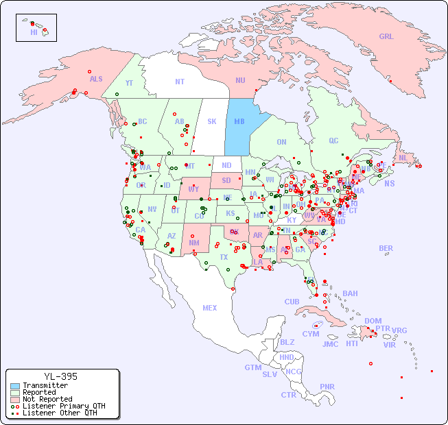 North American Reception Map for YL-395