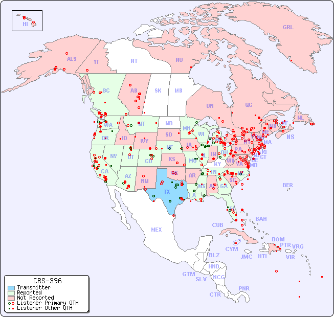 North American Reception Map for CRS-396