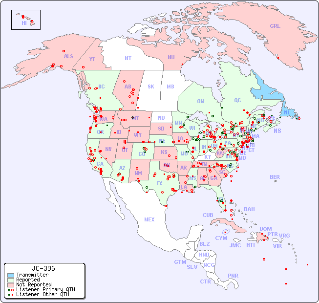 North American Reception Map for JC-396