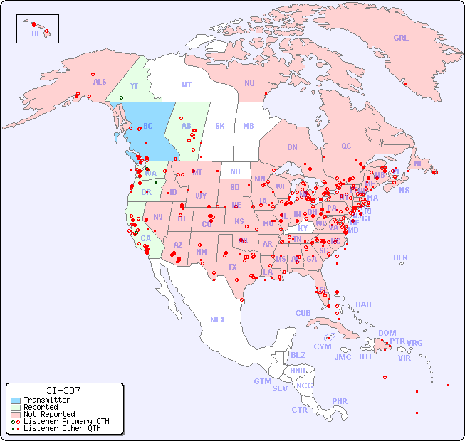 North American Reception Map for 3I-397