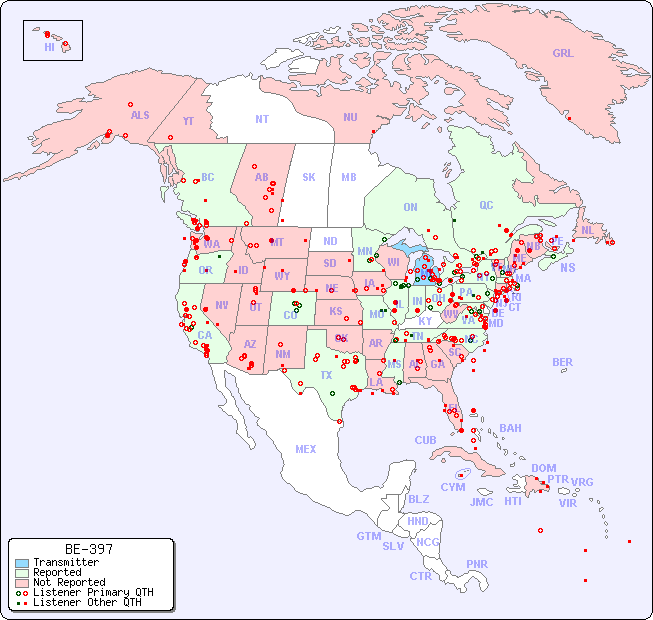 North American Reception Map for BE-397