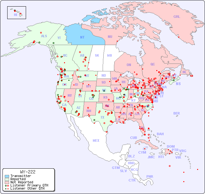 North American Reception Map for WY-222