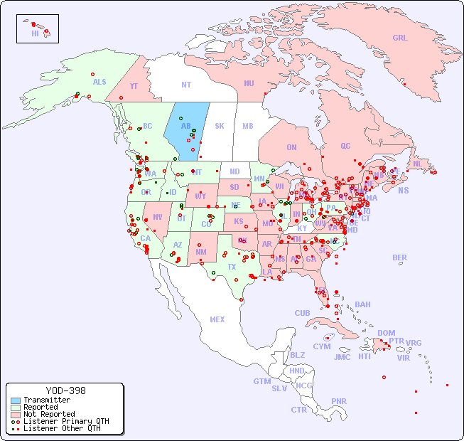 North American Reception Map for YOD-398