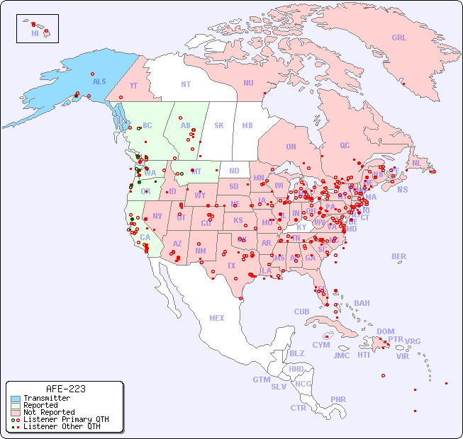 North American Reception Map for AFE-223