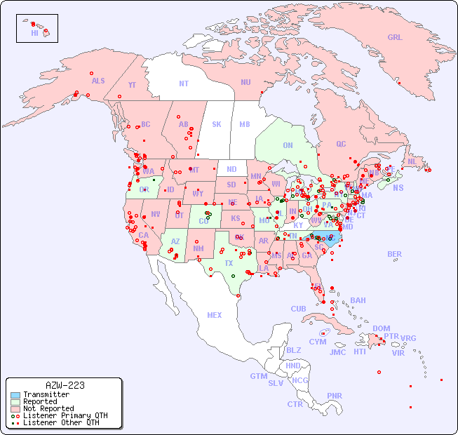 North American Reception Map for AZW-223