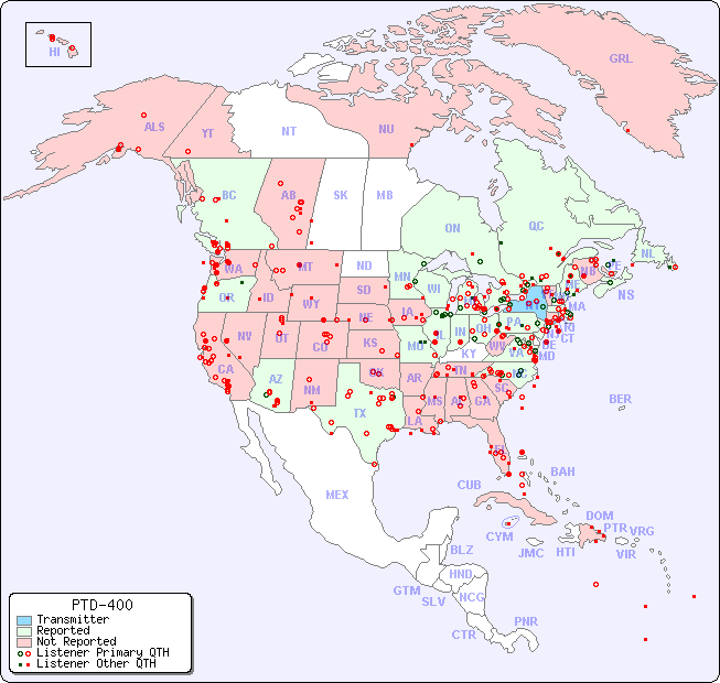 North American Reception Map for PTD-400