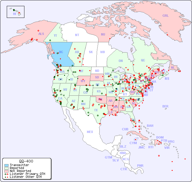 North American Reception Map for QQ-400