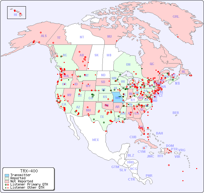 North American Reception Map for TRX-400