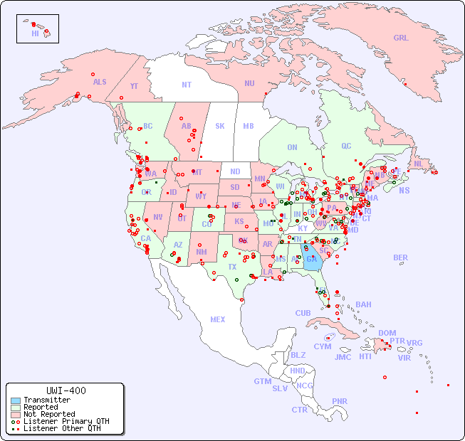 North American Reception Map for UWI-400