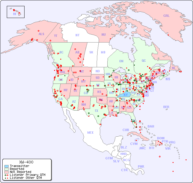 North American Reception Map for XW-400