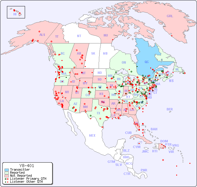 North American Reception Map for Y8-401