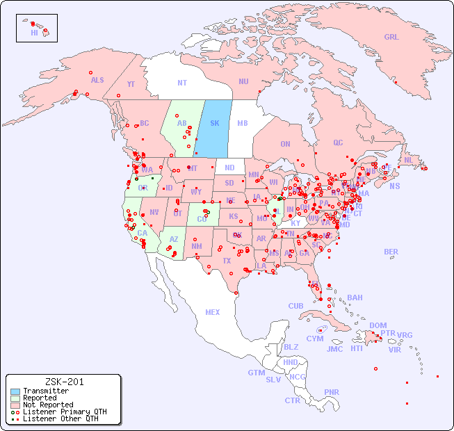 North American Reception Map for ZSK-201