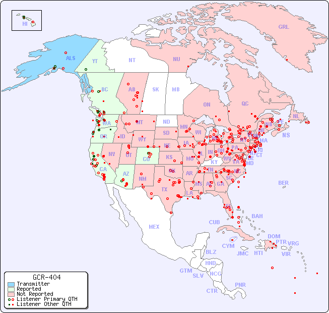North American Reception Map for GCR-404