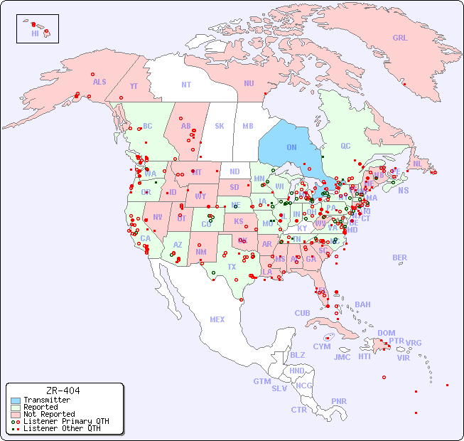 North American Reception Map for ZR-404