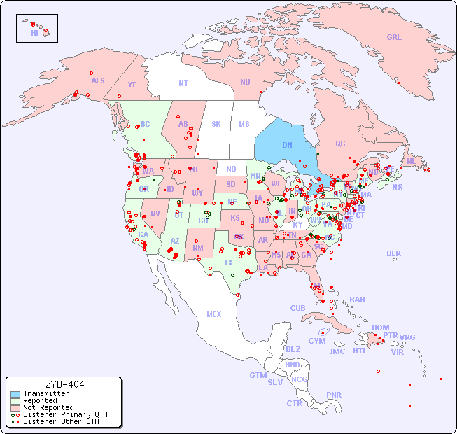 North American Reception Map for ZYB-404