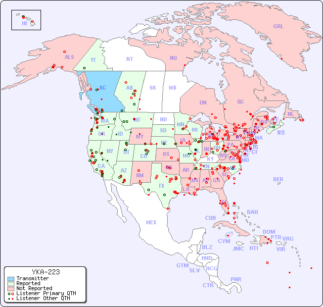 North American Reception Map for YKA-223