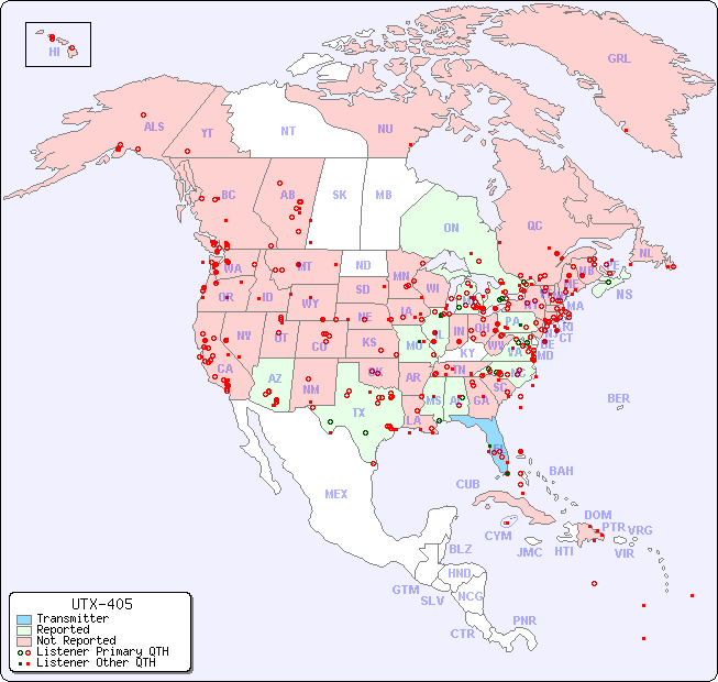 North American Reception Map for UTX-405