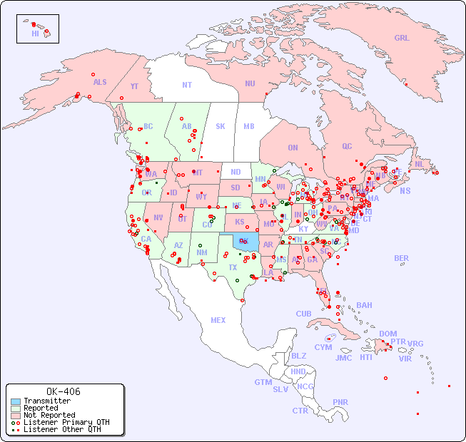 North American Reception Map for OK-406