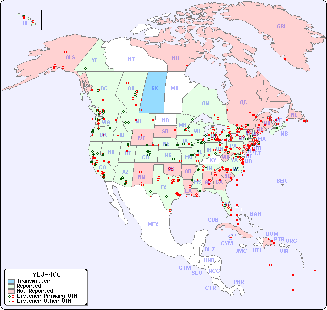 North American Reception Map for YLJ-406