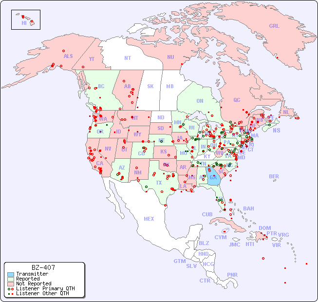 North American Reception Map for BZ-407