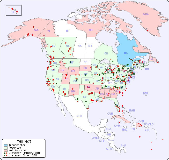 North American Reception Map for ZHU-407