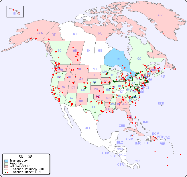 North American Reception Map for SN-408
