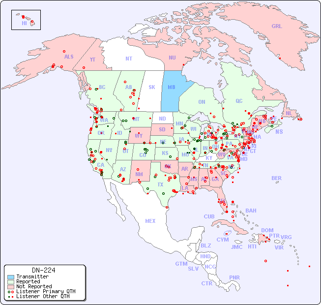 North American Reception Map for DN-224