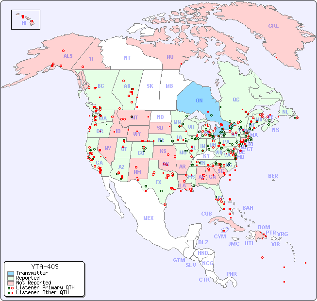 North American Reception Map for YTA-409
