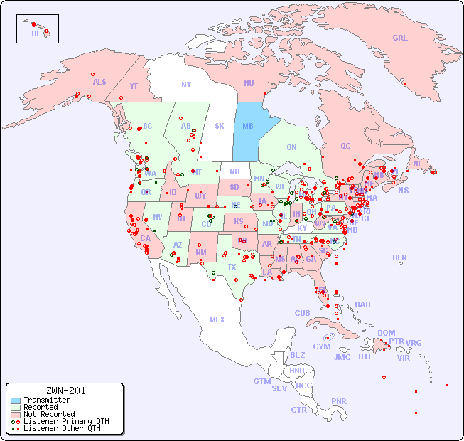North American Reception Map for ZWN-201