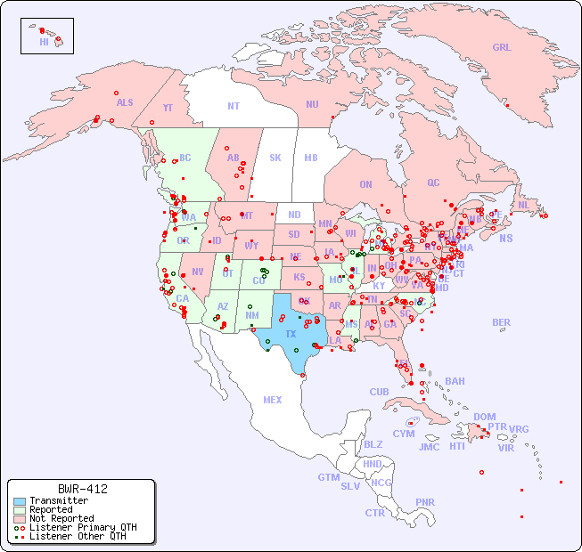 North American Reception Map for BWR-412